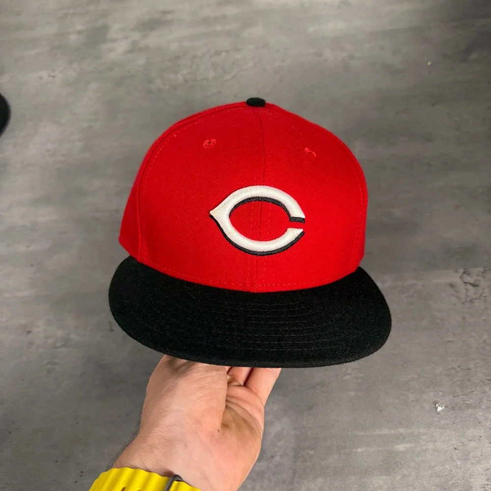New Era 59FIFTY Cincinnati Reds Hat 7 5/8 Red Black MLB Fitted‎ Cap USA Made